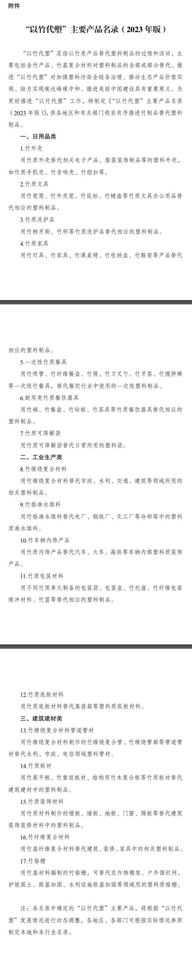 附件：“以竹代塑”主要产品名录(2023年版)